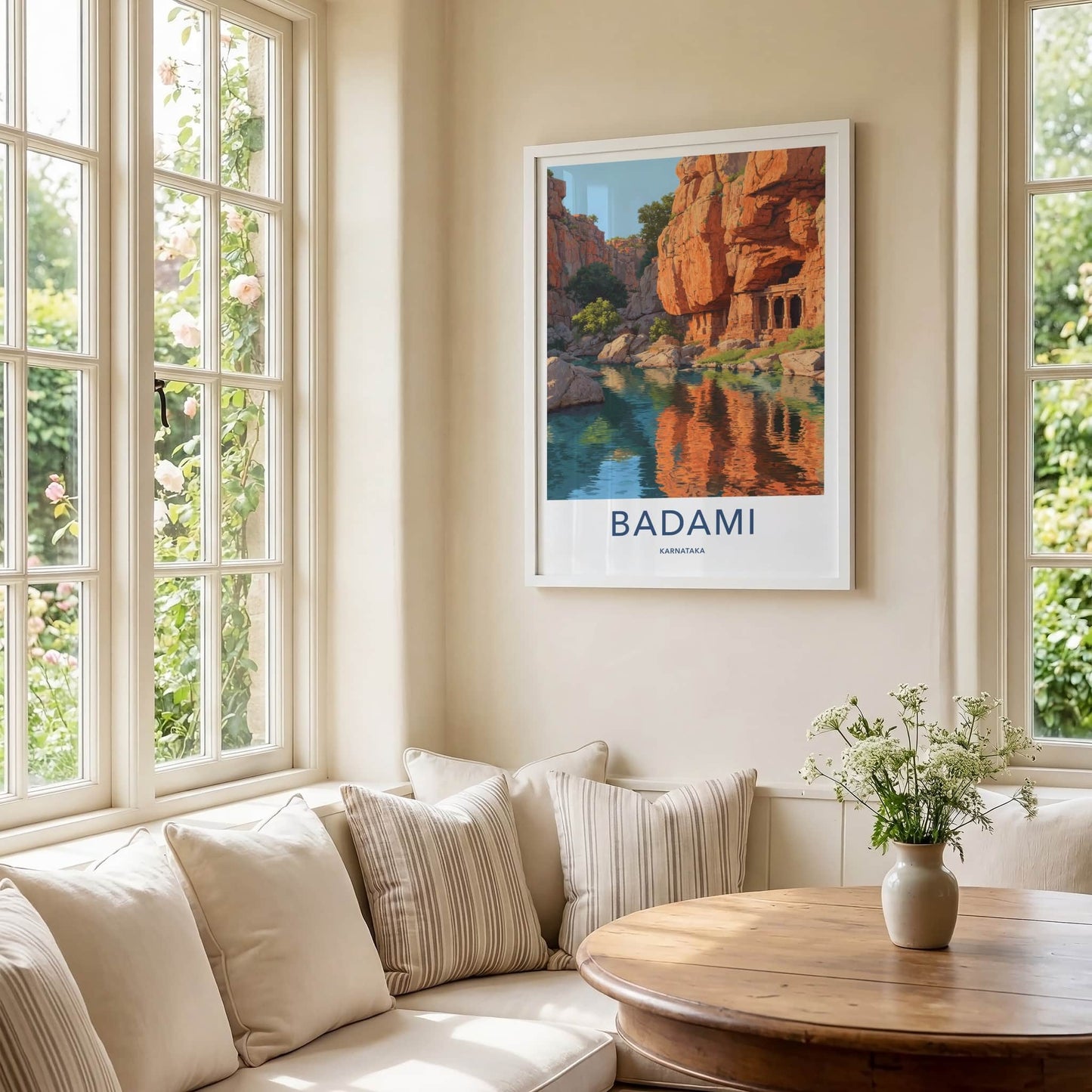Badami Poster - India Wall Art - Karnataka River Caves Home Decor