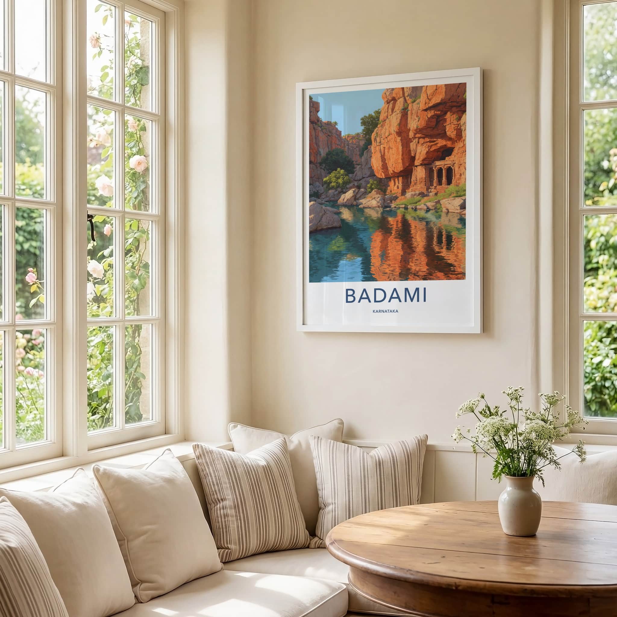 Badami Poster - India Wall Art - Karnataka River Caves Home Decor