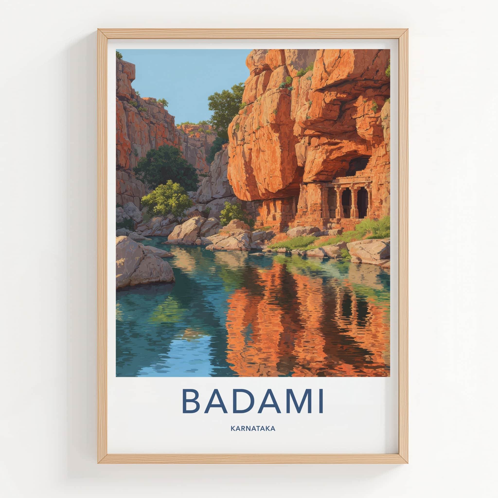 Badami Poster - India Wall Art - Karnataka River Caves Home Decor