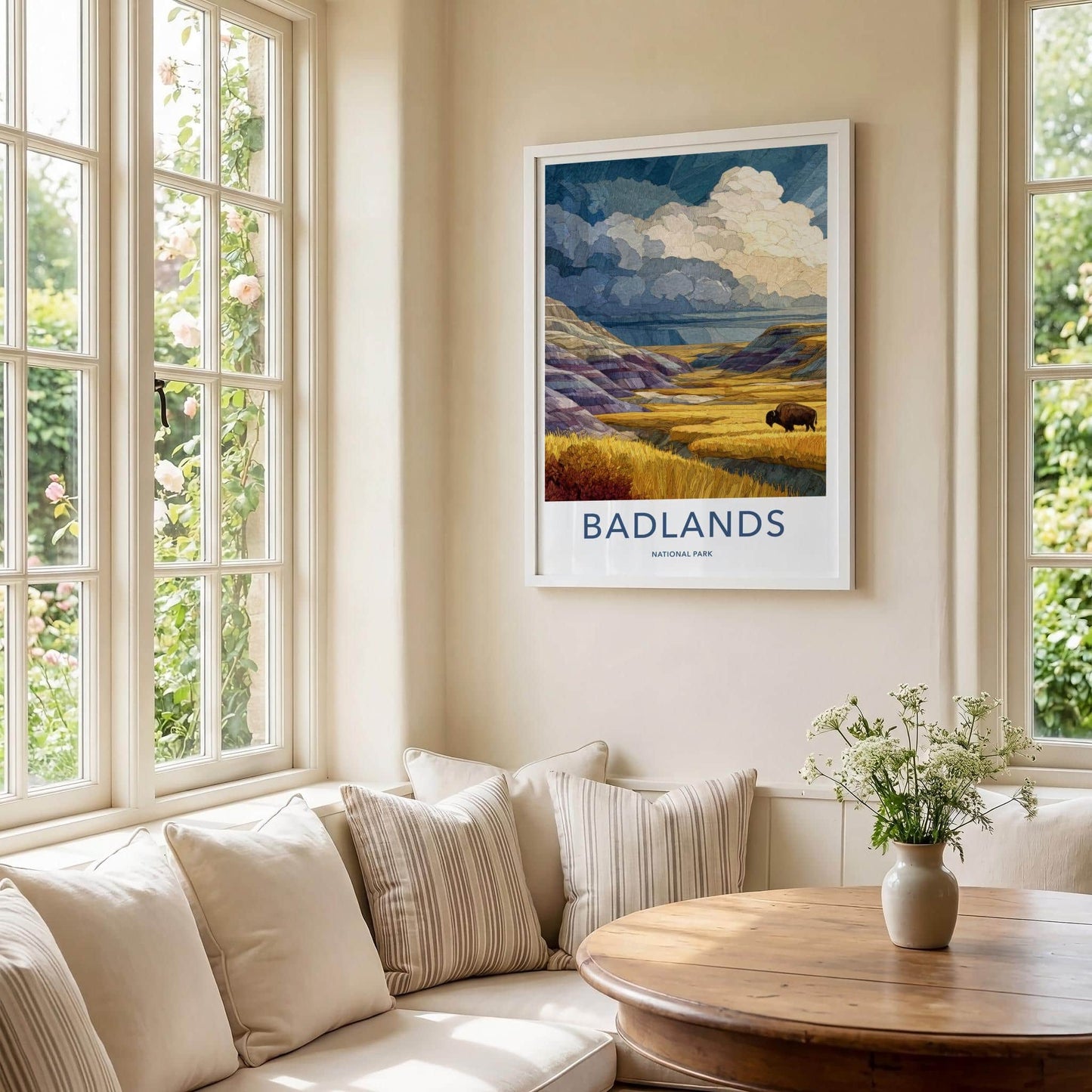 Badlands National Park Poster - South Dakota Art Print - Bison Hills Wall Decor