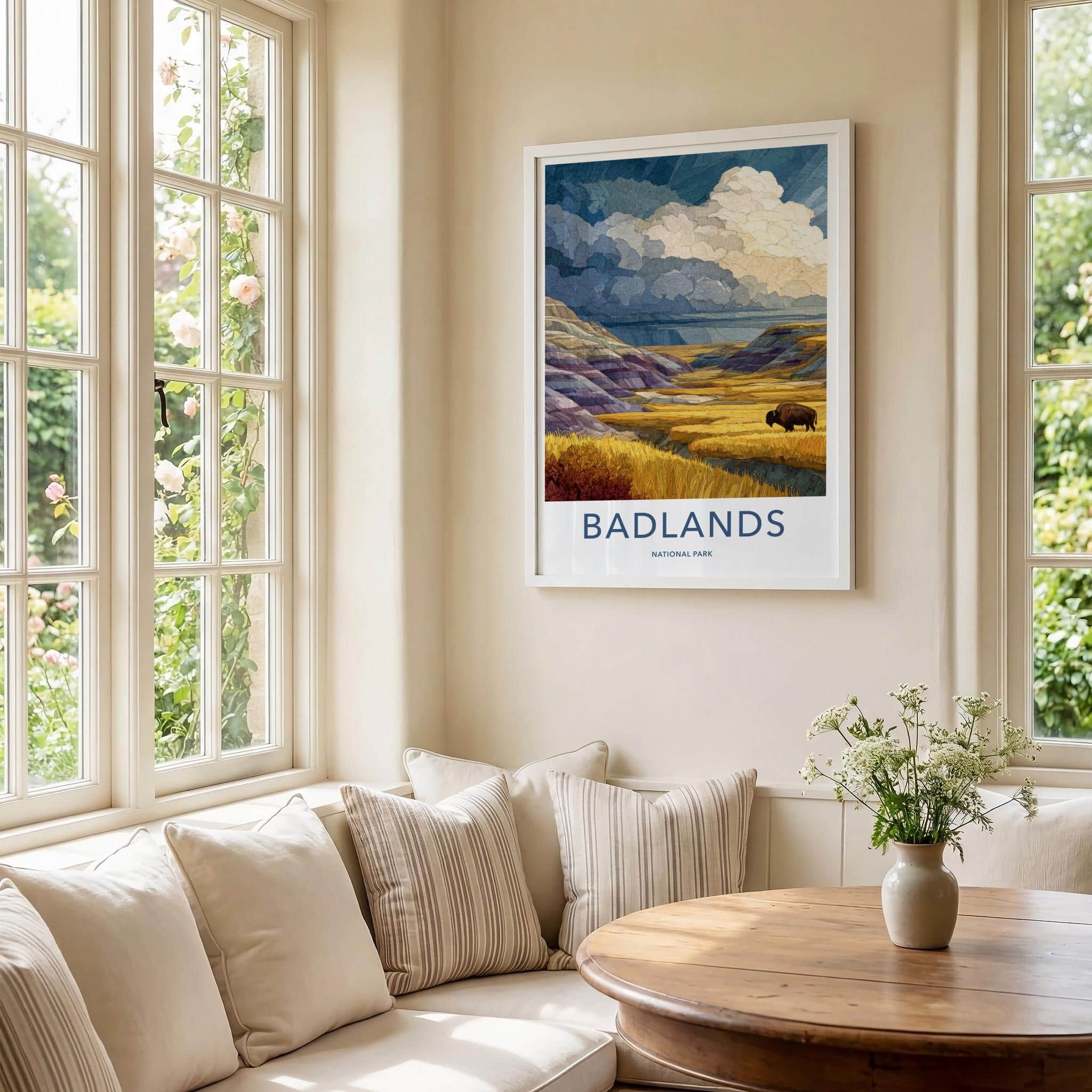 Badlands National Park Poster - South Dakota Art Print - Bison Hills Wall Decor
