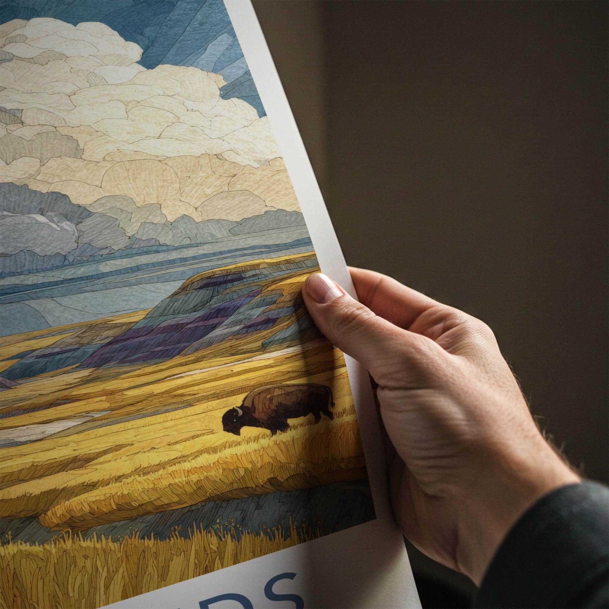 Badlands National Park Poster - South Dakota Art Print - Bison Hills Wall Decor