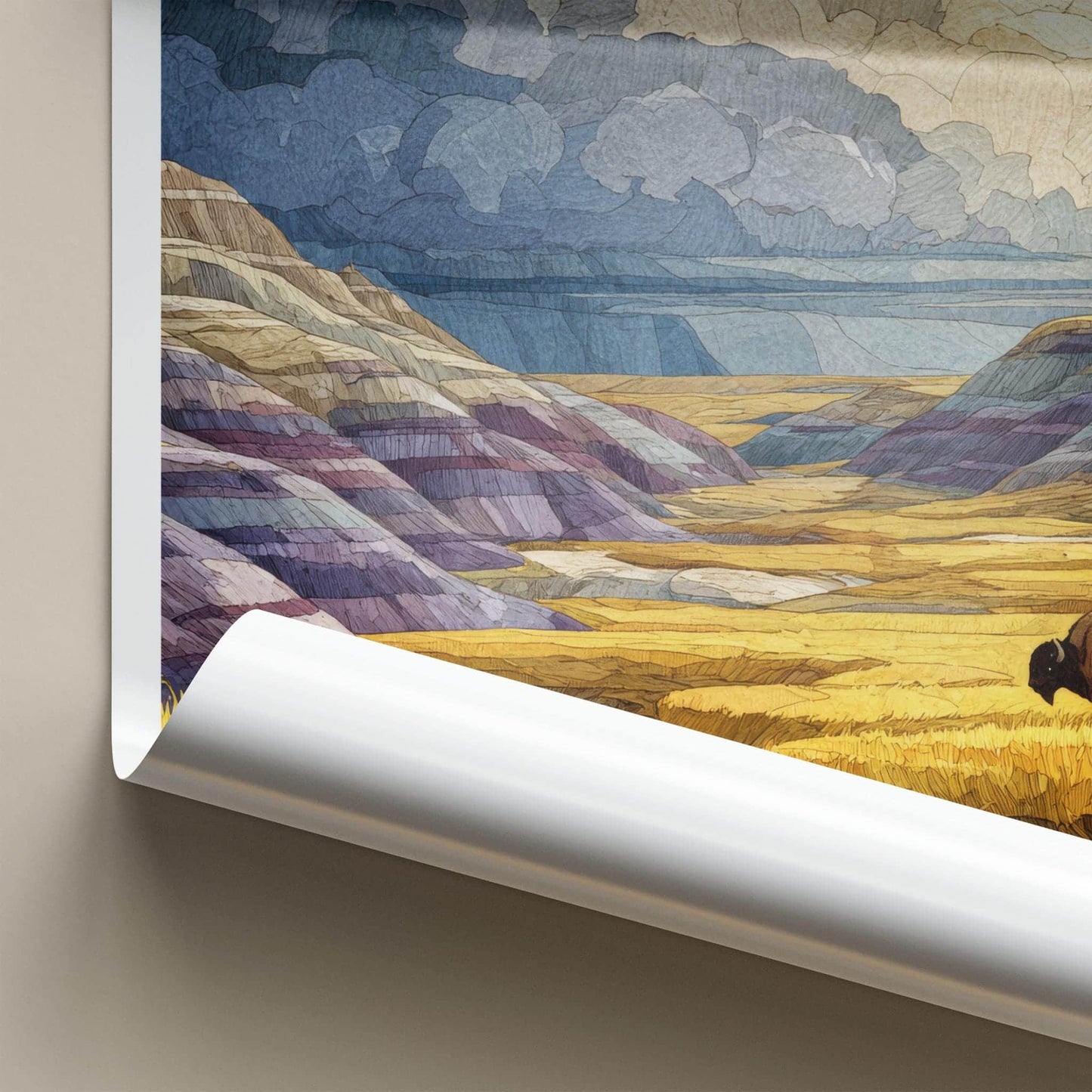 Badlands National Park Poster - South Dakota Art Print - Bison Hills Wall Decor