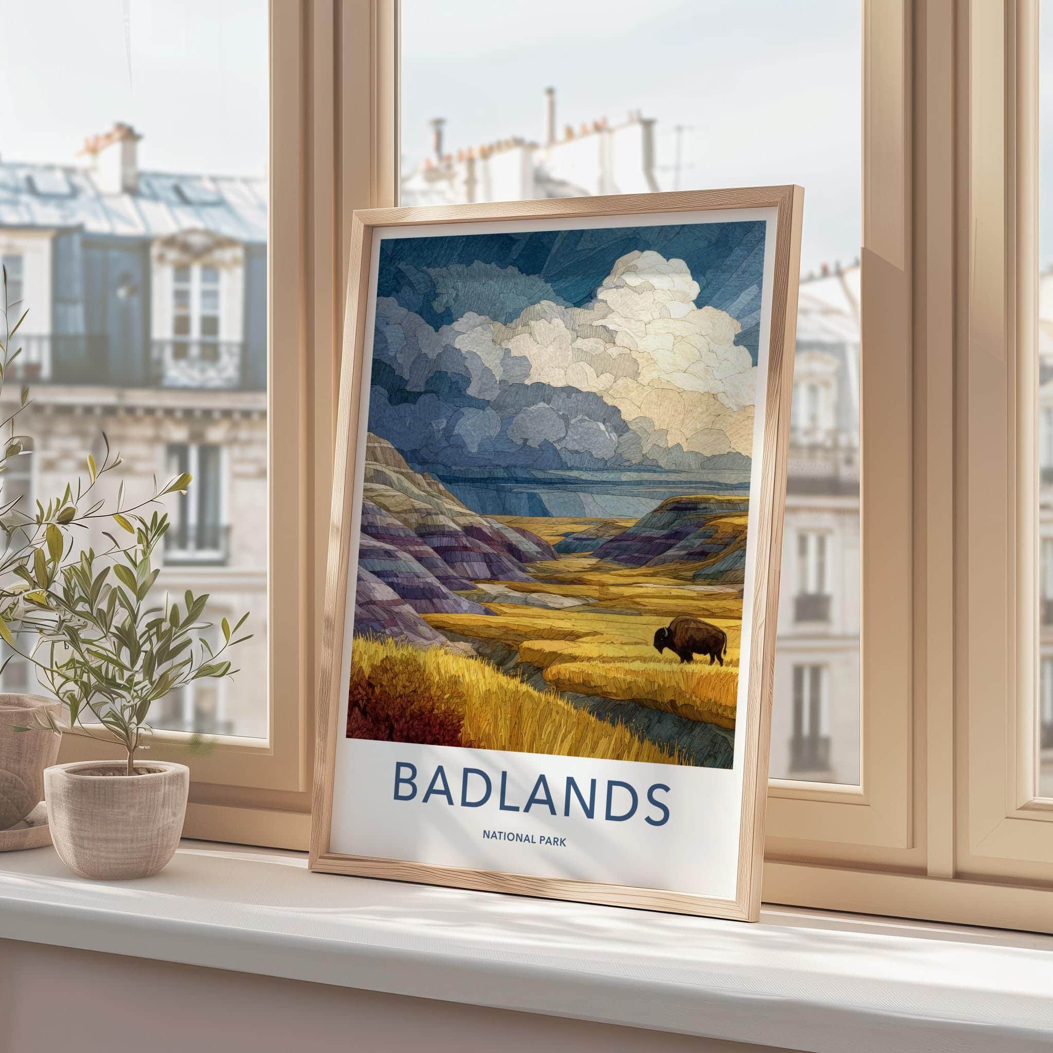 Badlands National Park Poster - South Dakota Art Print - Bison Hills Wall Decor