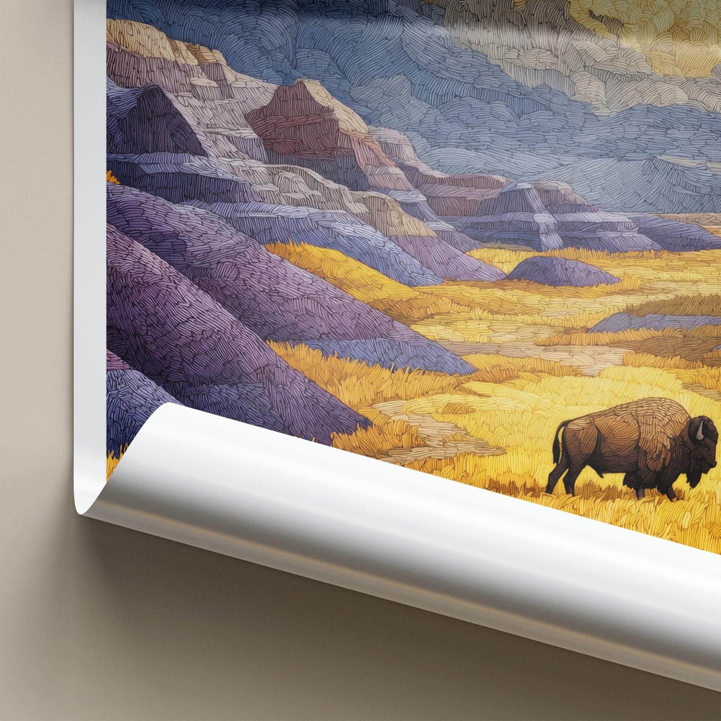 Badlands Poster - South Dakota Scenic Art - Bison Golden Plains Home Decor