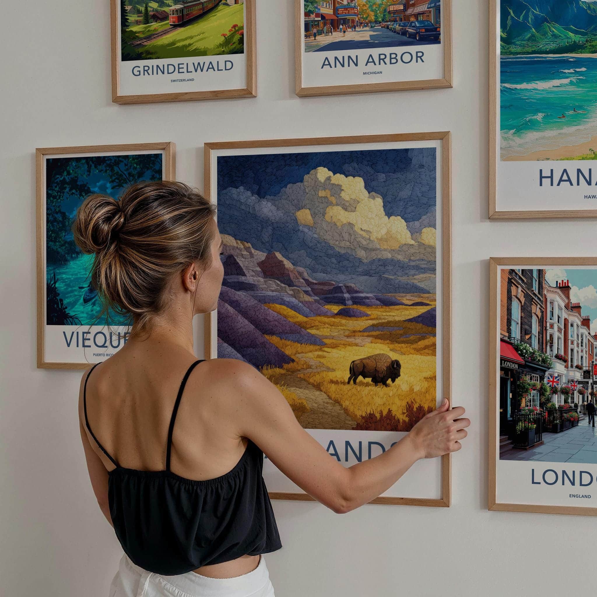 Badlands Poster - South Dakota Scenic Art - Bison Golden Plains Home Decor