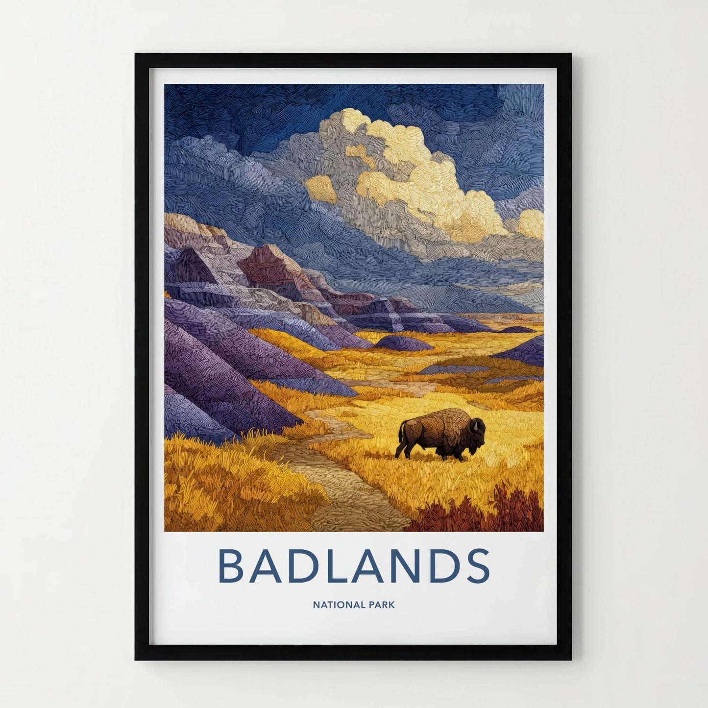 Badlands Poster - South Dakota Scenic Art - Bison Golden Plains Home Decor