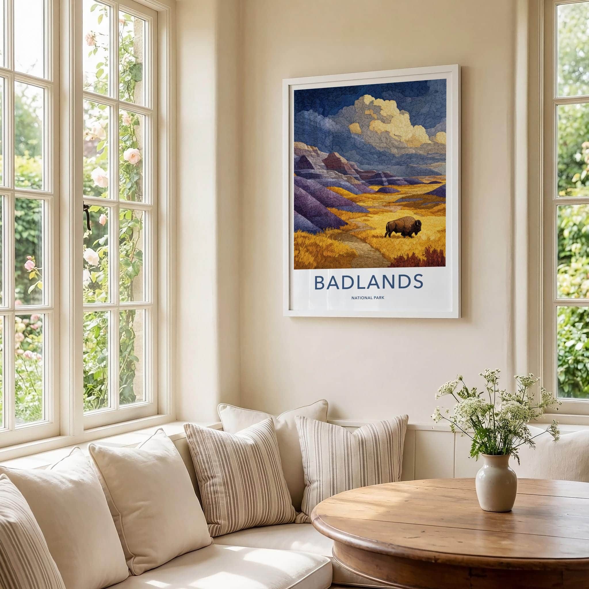 Badlands Poster - South Dakota Scenic Art - Bison Golden Plains Home Decor
