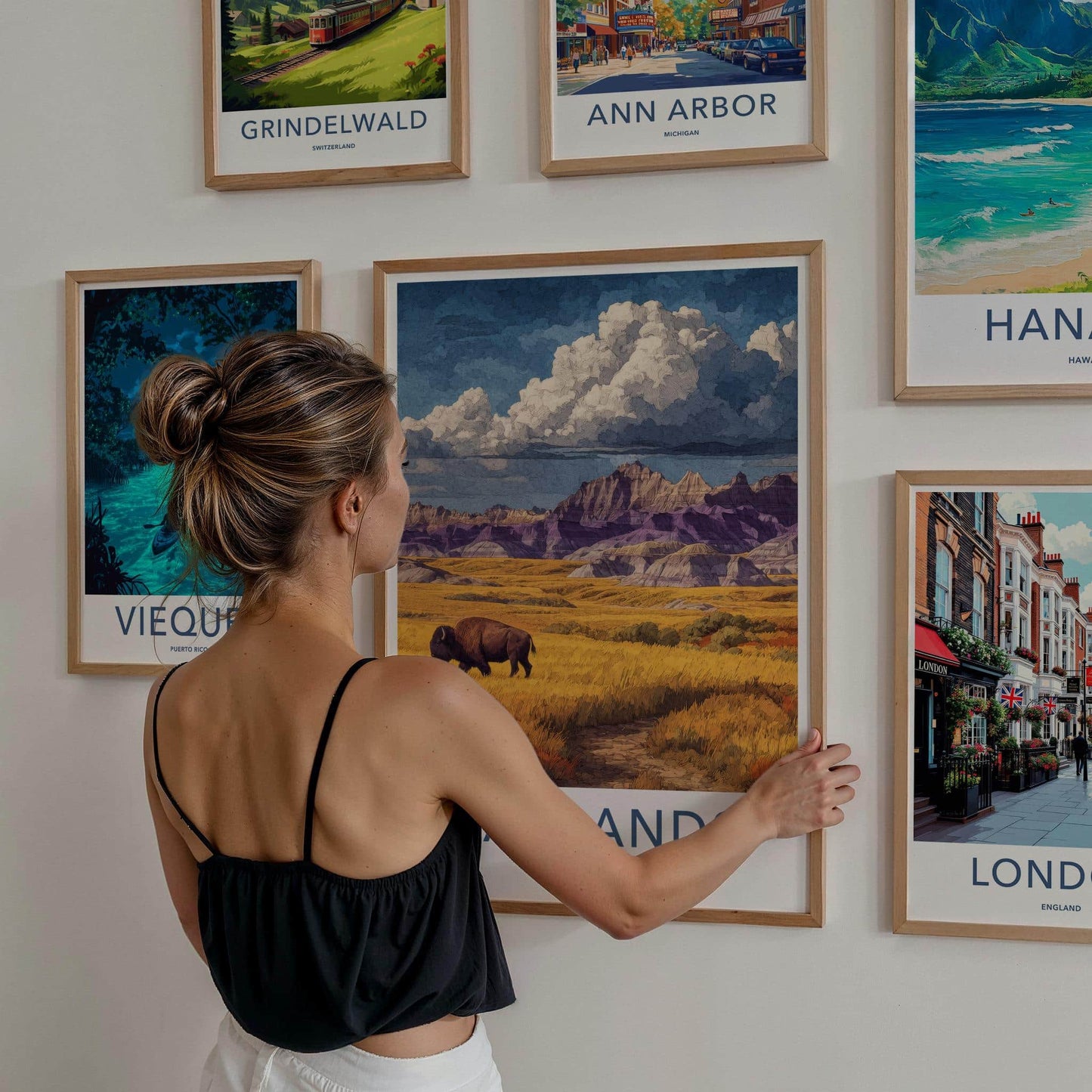 Badlands Poster - South Dakota Scenic Art - Bison Golden Plains Wall Decor