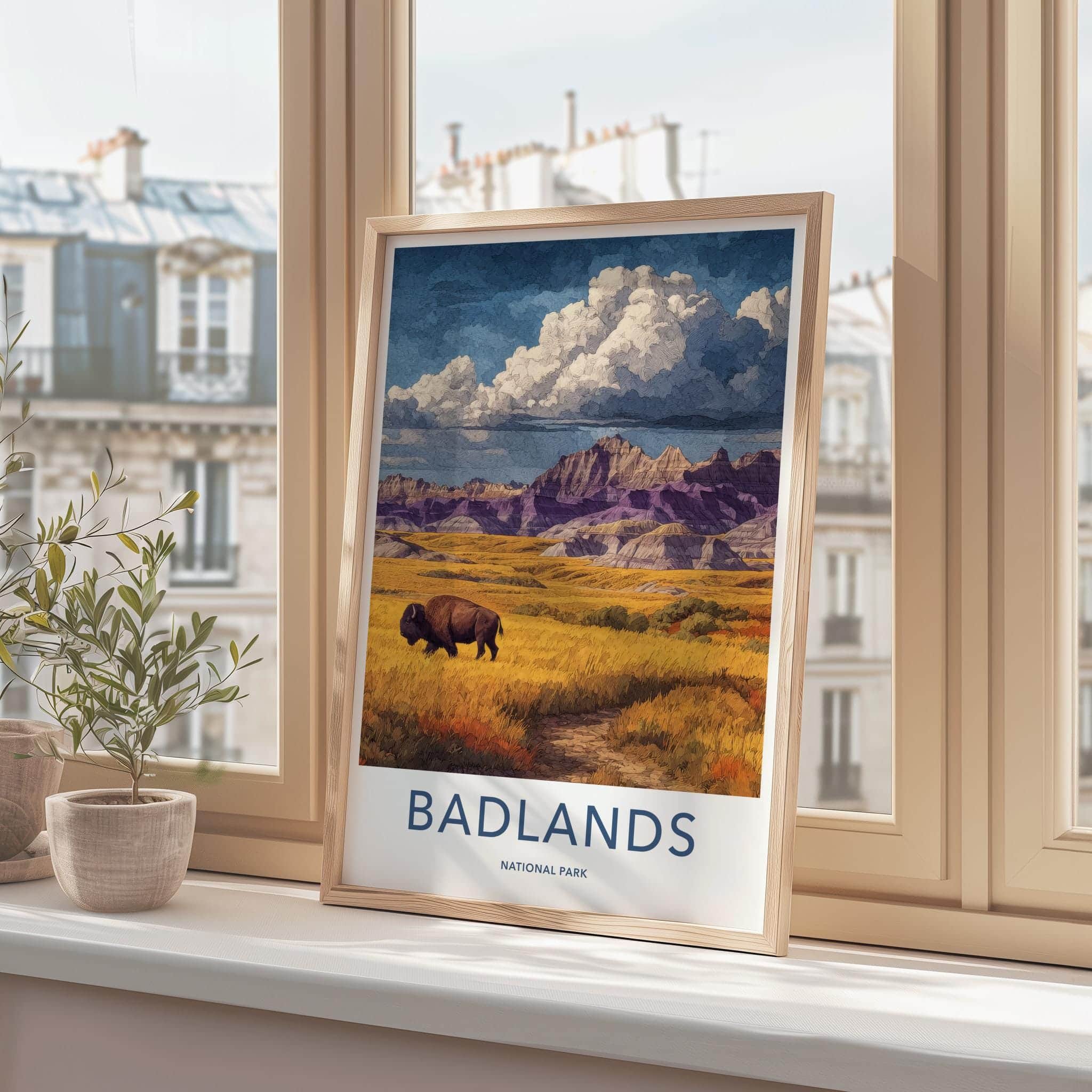 Badlands Poster - South Dakota Scenic Art - Bison Golden Plains Wall Decor
