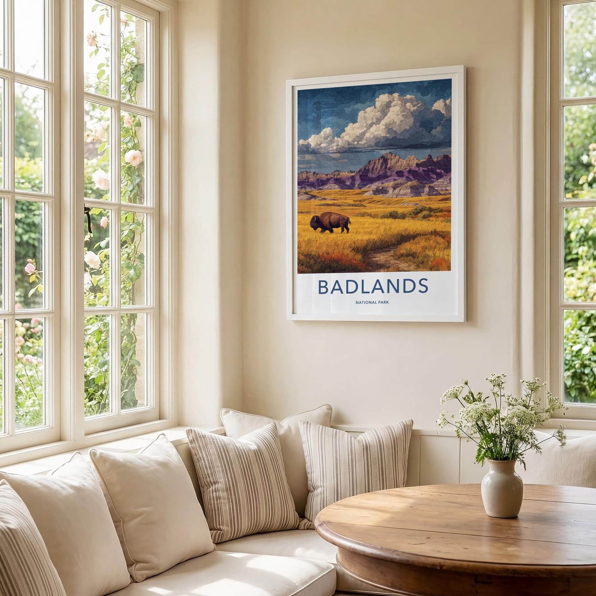 Badlands Poster - South Dakota Scenic Art - Bison Golden Plains Wall Decor