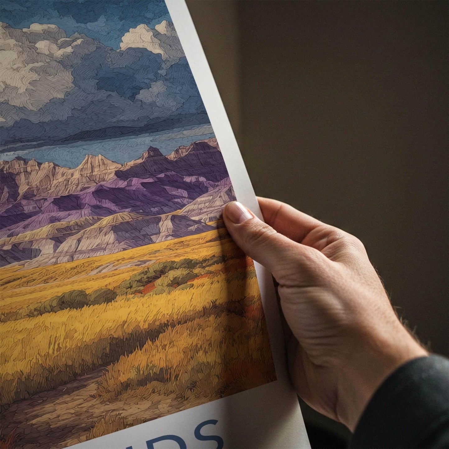 Badlands Poster - South Dakota Scenic Art - Bison Golden Plains Wall Decor