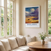 Badlands Poster - South Dakota Travel Art - Bison Layered Hills Travel Decor