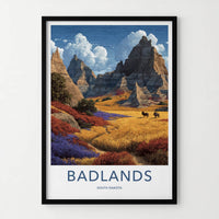 Badlands Poster - South Dakota Travel Art - Colorful Badlands Rams Home Decor