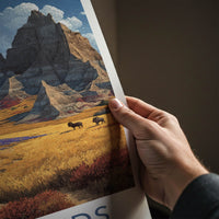 Badlands Poster - South Dakota Travel Art - Colorful Badlands Rams Home Decor