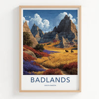 Badlands Poster - South Dakota Travel Art - Colorful Badlands Rams Home Decor