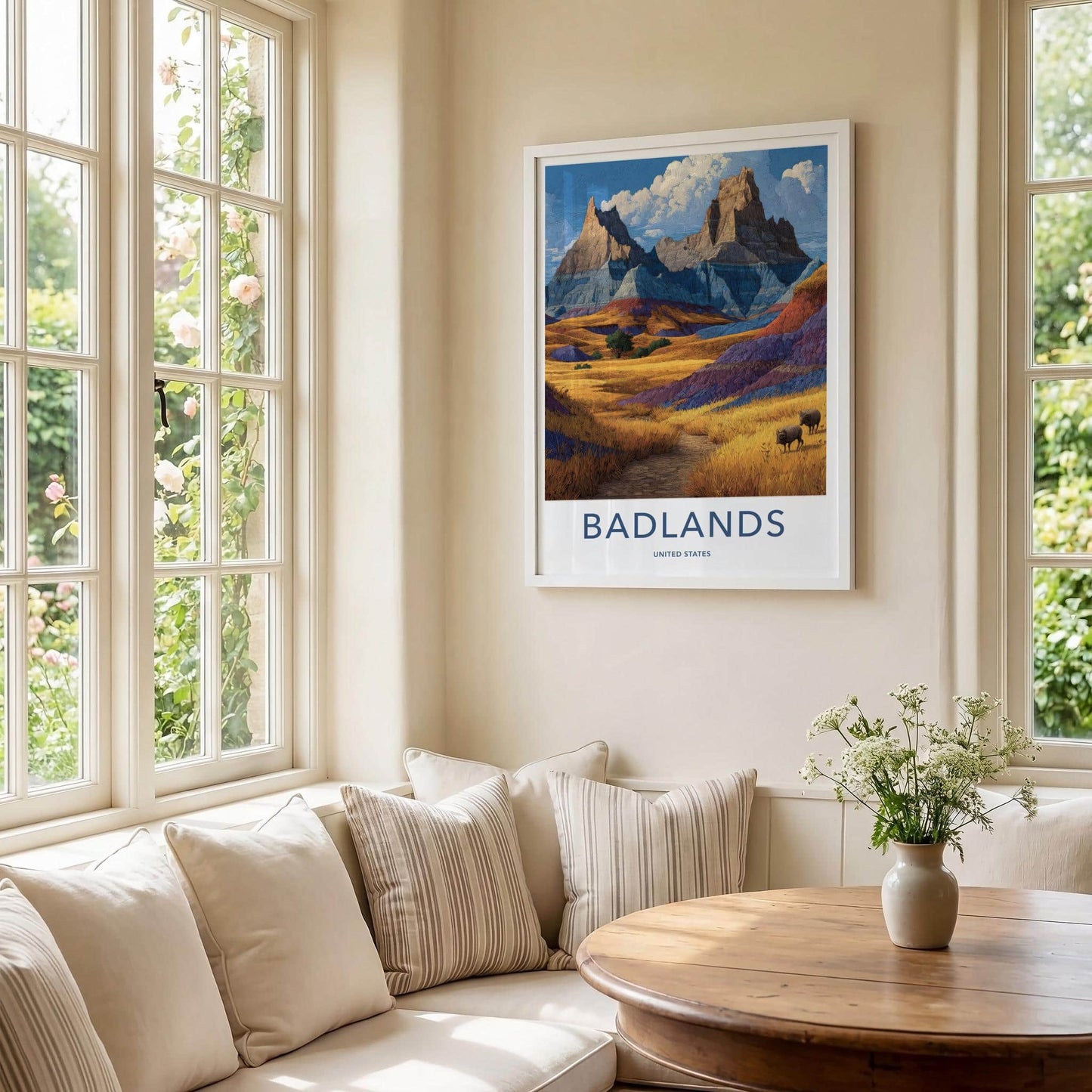 Badlands Poster - South Dakota Travel Art - Textured Hills Bison Wall Decor