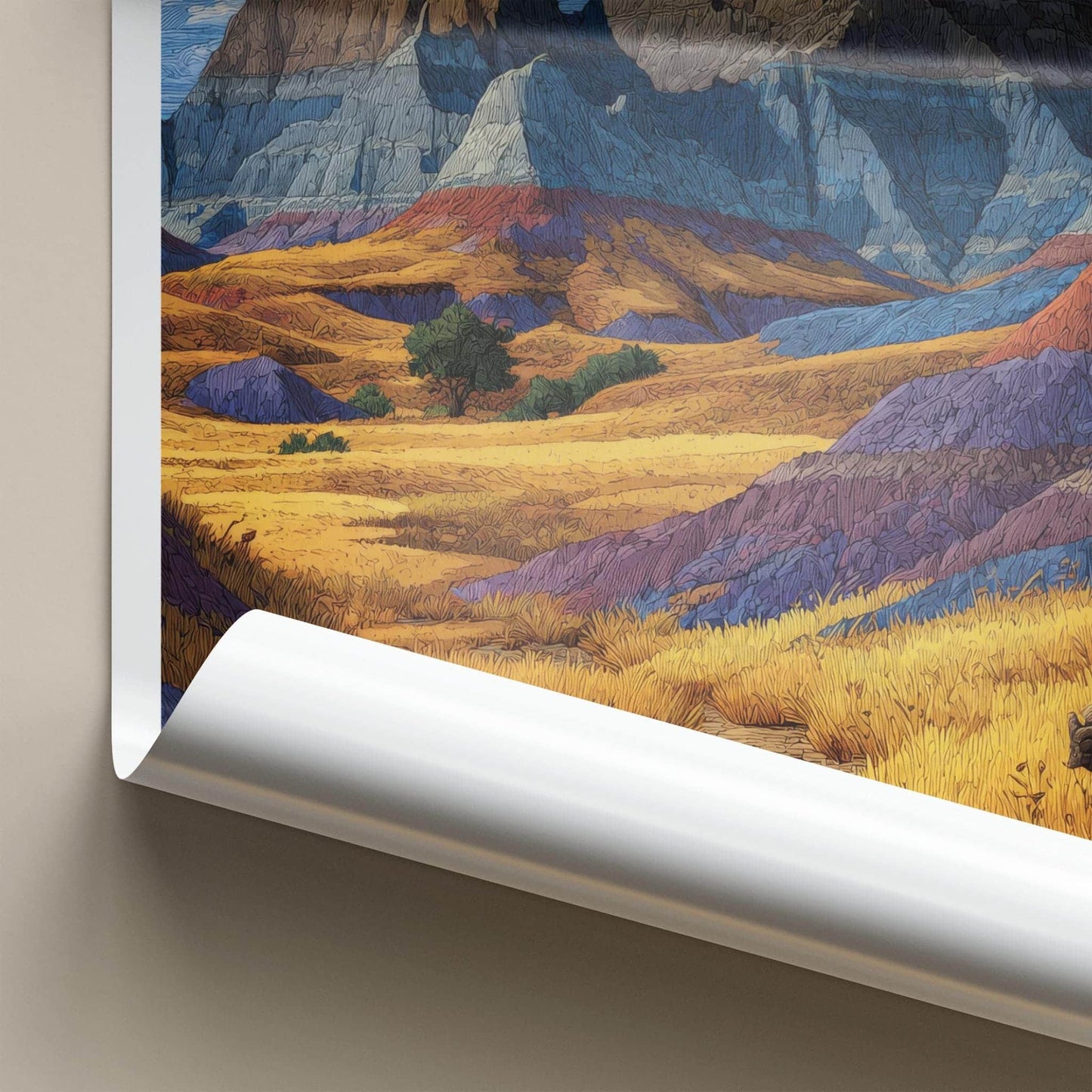 Badlands Poster - South Dakota Travel Art - Textured Hills Bison Wall Decor