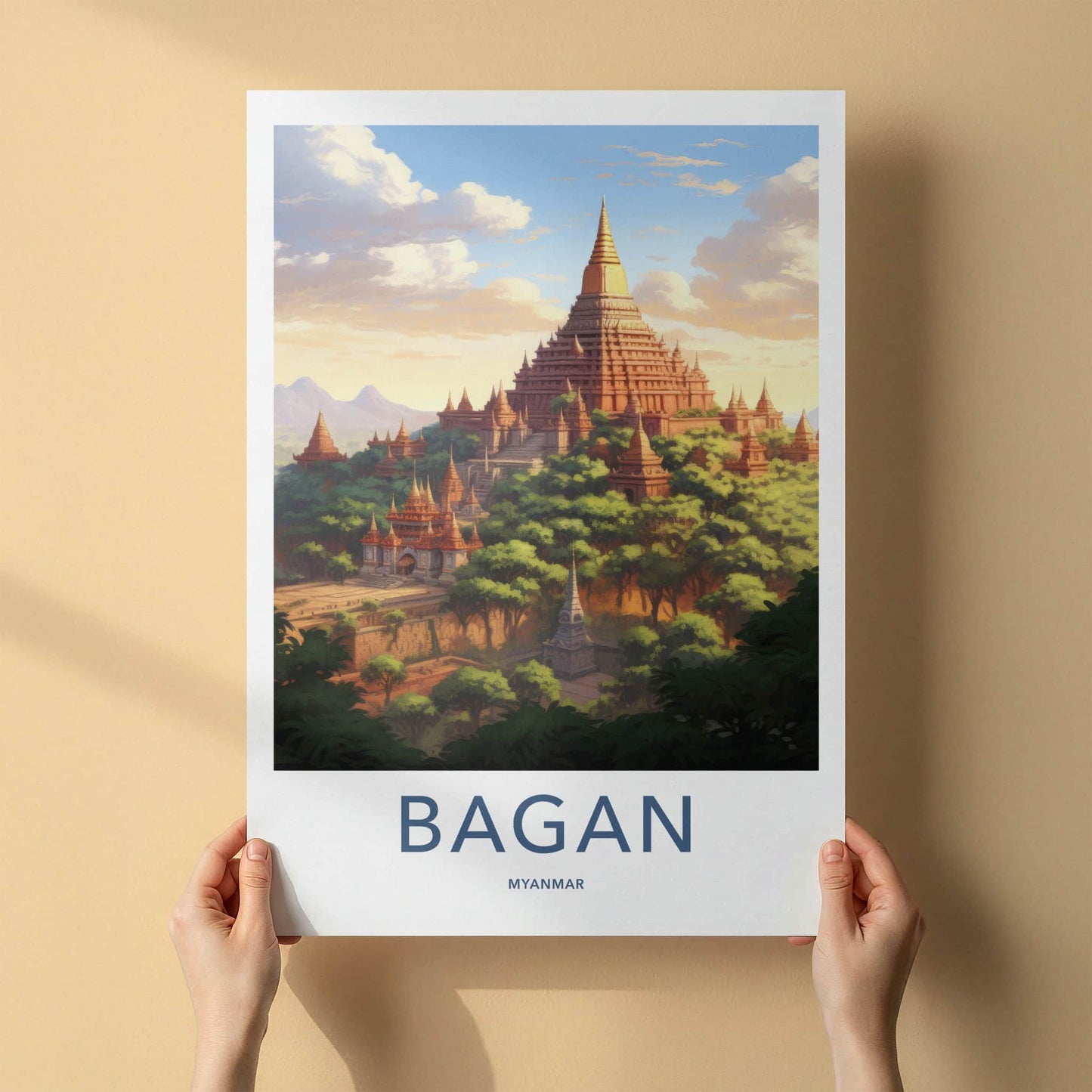 Bagan Poster - Myanmar Travel Art - Ancient Temple Landscape Home Decor
