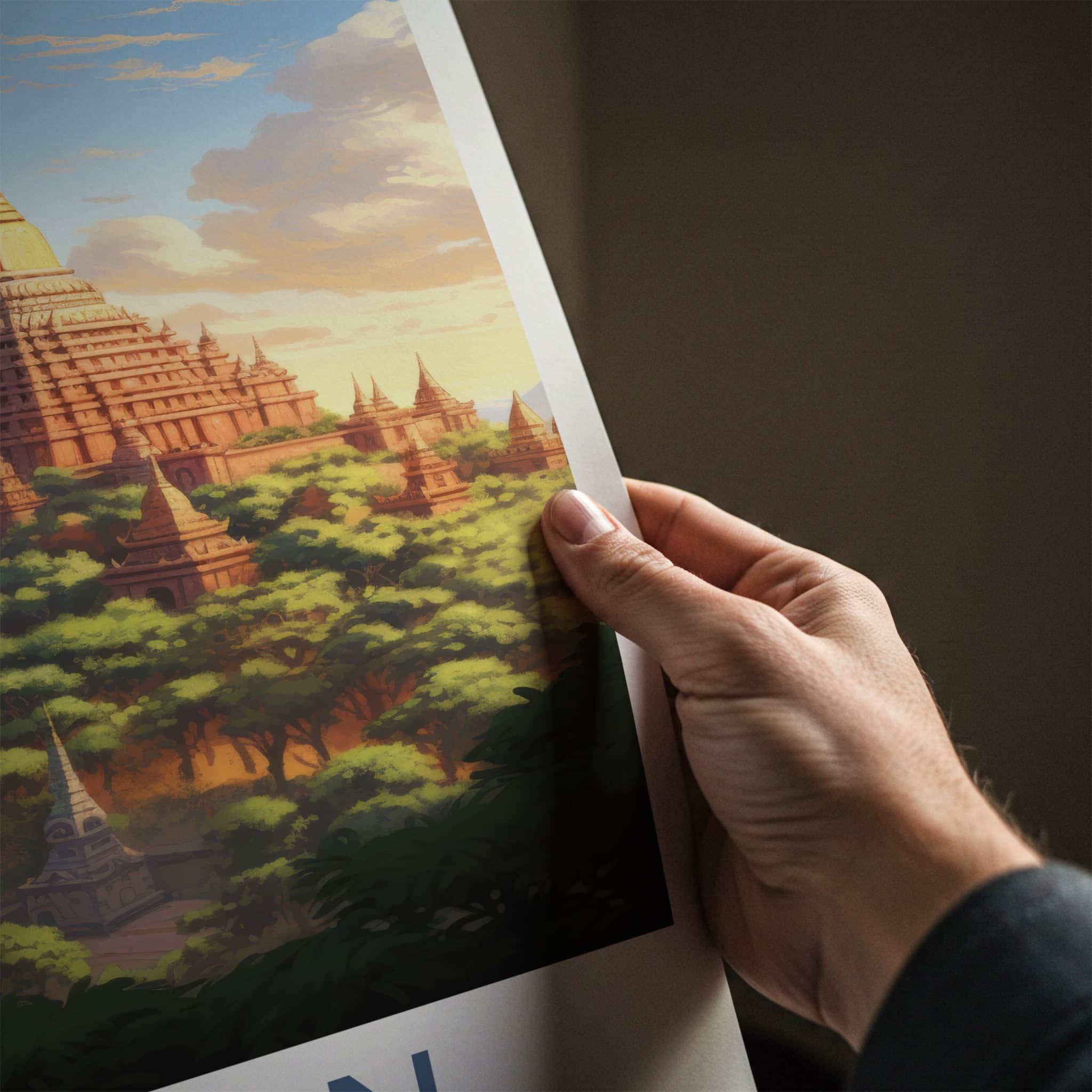 Bagan Poster - Myanmar Travel Art - Ancient Temple Landscape Home Decor