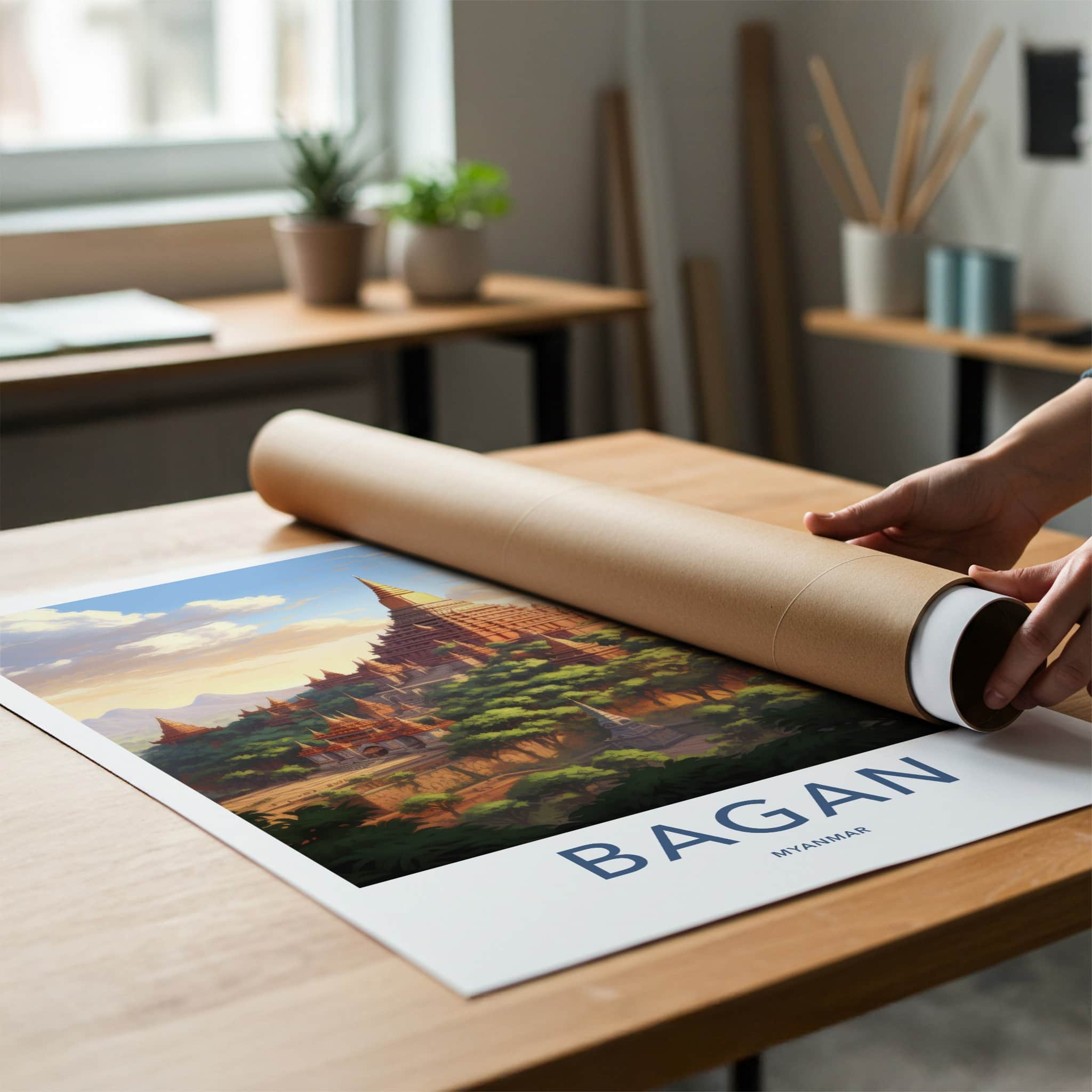 Bagan Poster - Myanmar Travel Art - Ancient Temple Landscape Home Decor