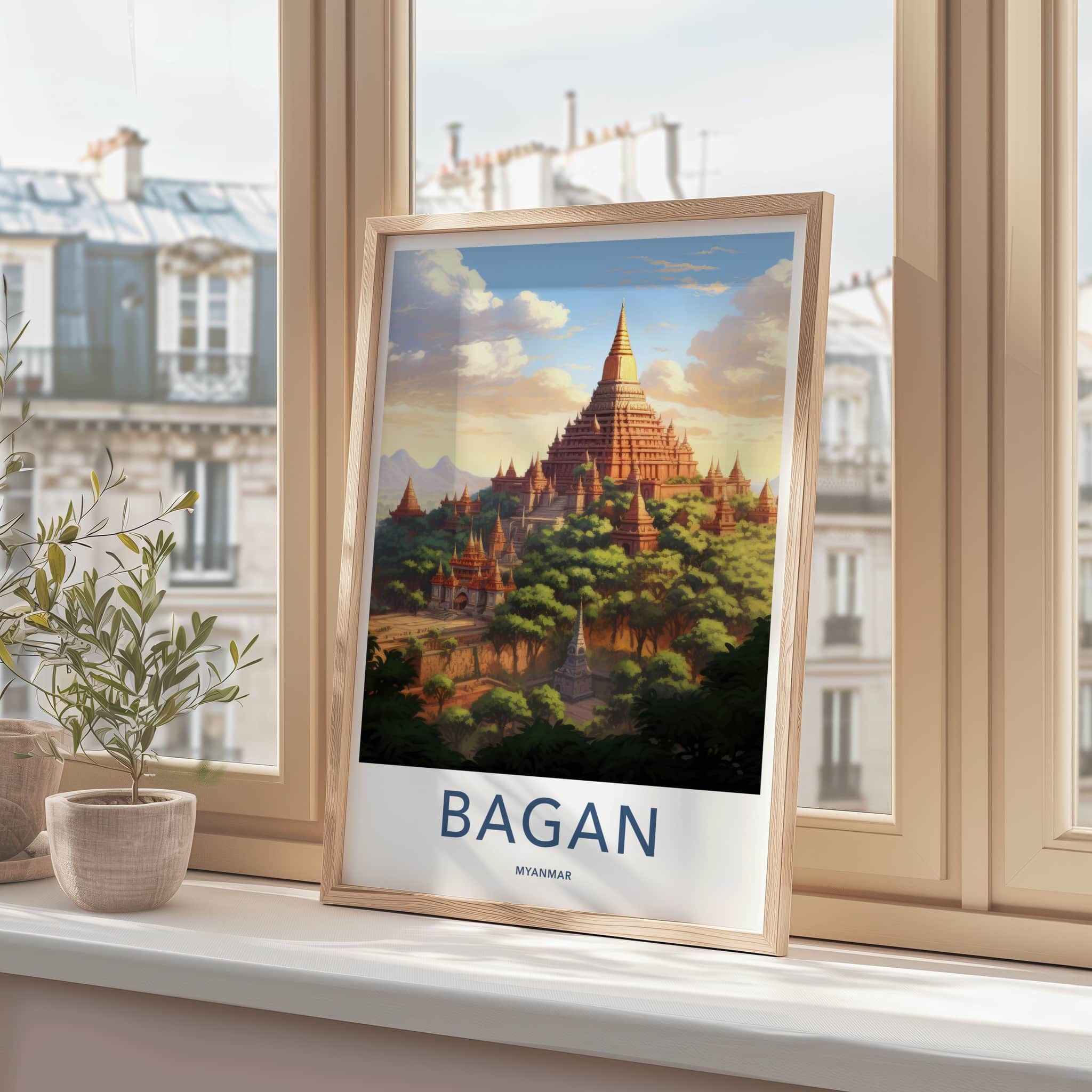Bagan Poster - Myanmar Travel Art - Ancient Temple Landscape Home Decor