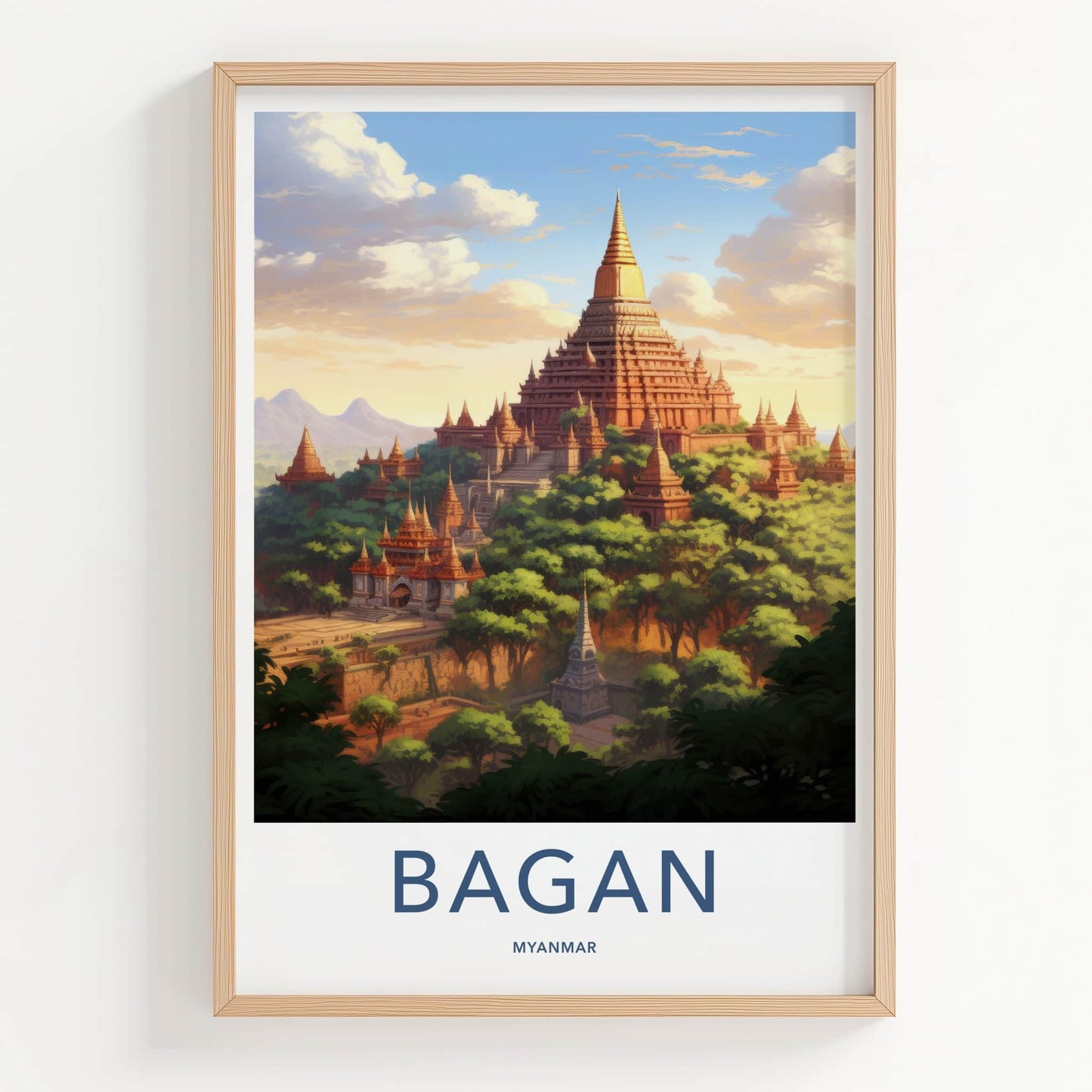 Bagan Poster - Myanmar Travel Art - Ancient Temple Landscape Home Decor