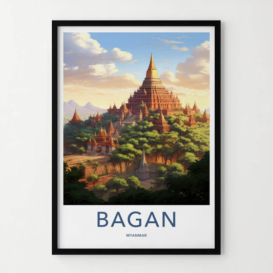 Bagan Poster - Myanmar Travel Art - Ancient Temple Landscape Home Decor