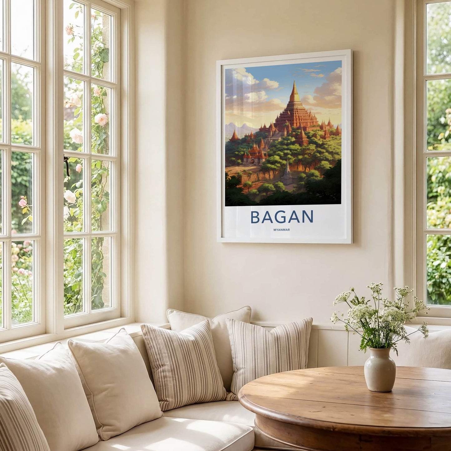 Bagan Poster - Myanmar Travel Art - Ancient Temple Landscape Home Decor