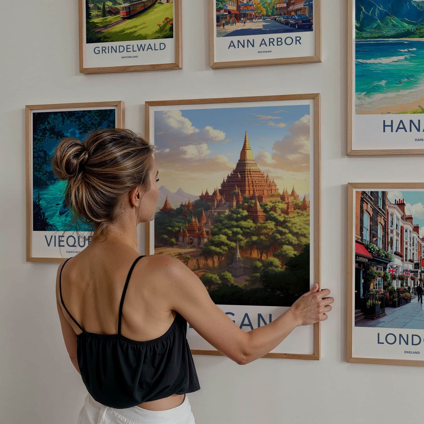 Bagan Poster - Myanmar Travel Art - Ancient Temple Landscape Home Decor