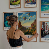Bagan Poster - Myanmar Travel Art - Colorful Balloons Pagodas Wall Decor