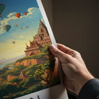 Bagan Poster - Myanmar Travel Art - Colorful Balloons Pagodas Wall Decor
