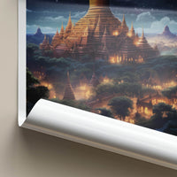 Bagan Poster - Myanmar Travel Art - Golden Pagodas Moonlight Home Decor