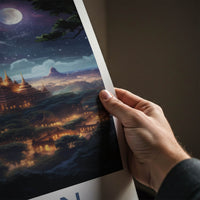 Bagan Poster - Myanmar Travel Art - Golden Pagodas Moonlight Home Decor