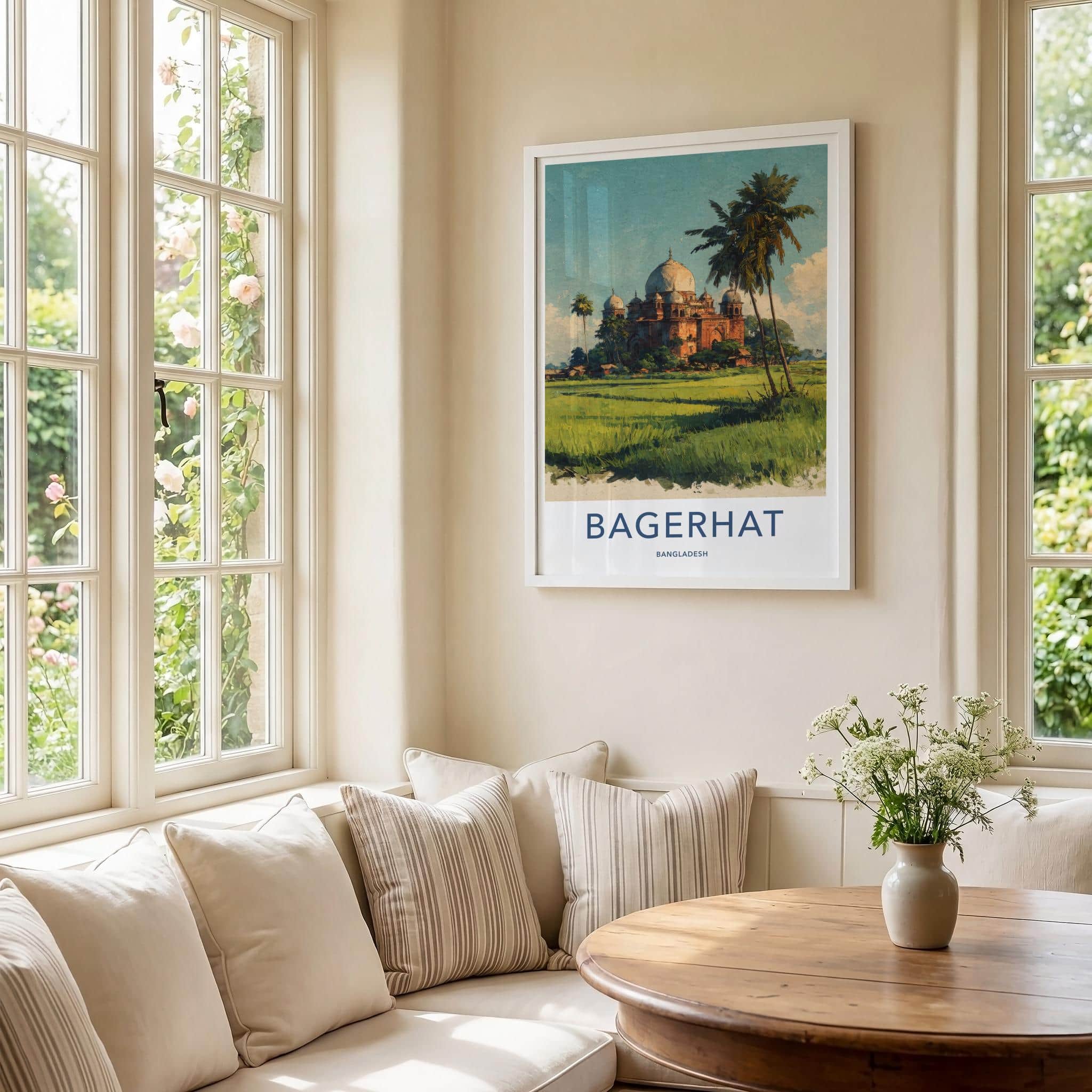 Bagerhat Poster - Bangladesh Travel Art - Ancient Mosque Palms Wall Decor