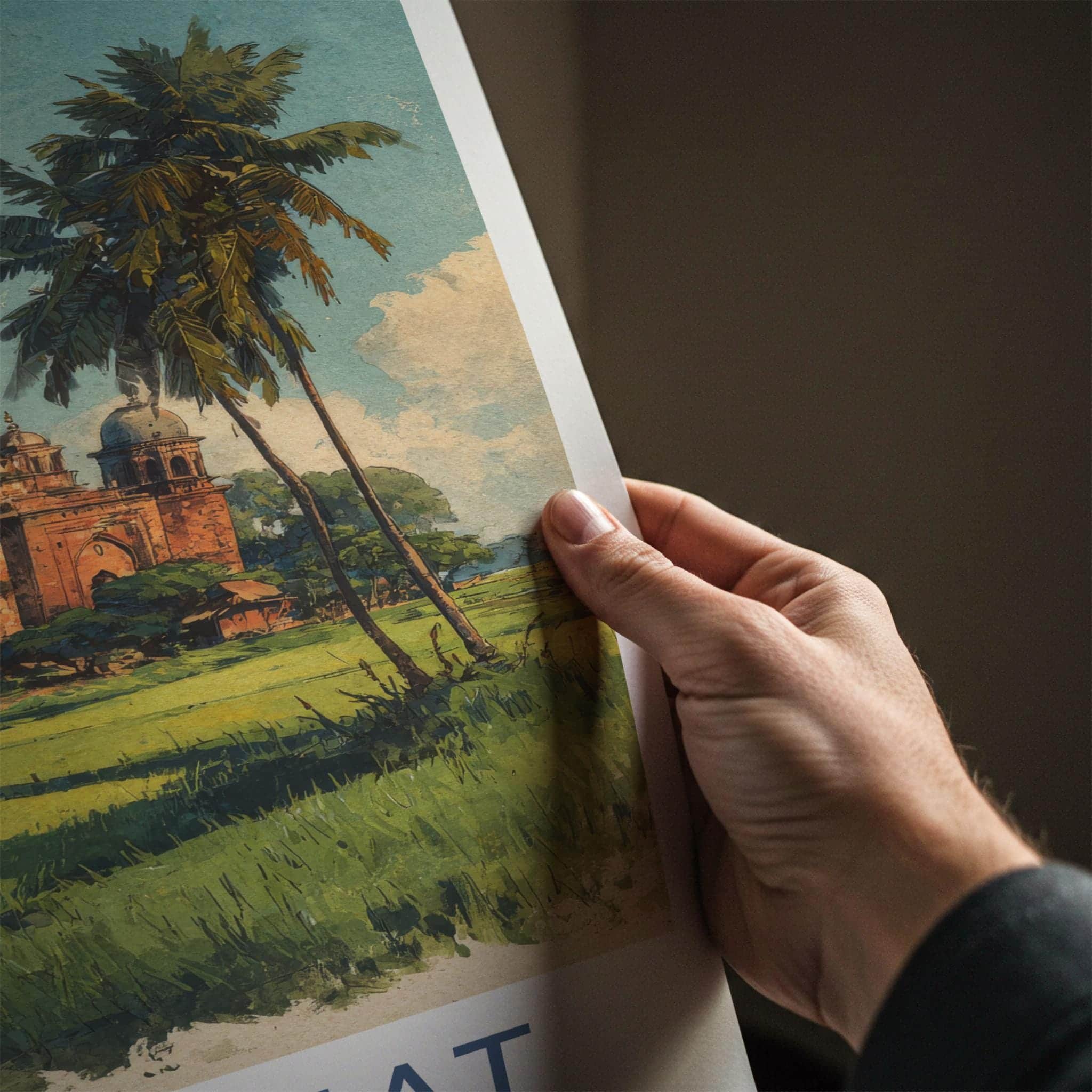 Bagerhat Poster - Bangladesh Travel Art - Ancient Mosque Palms Wall Decor