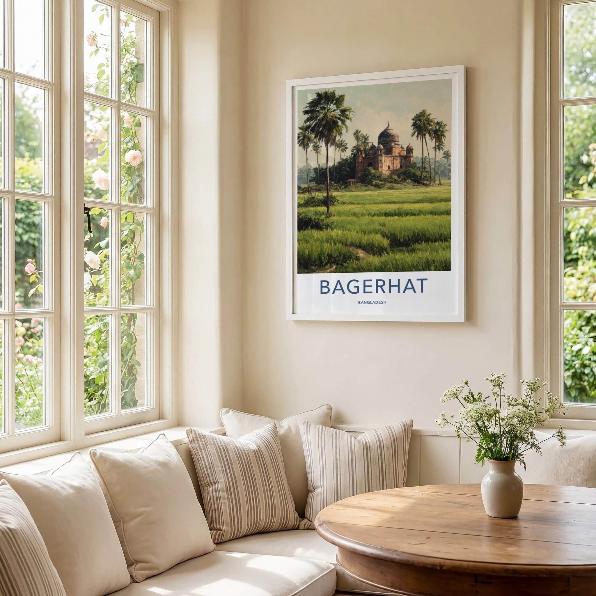 Bagerhat Poster - Bangladesh Travel Art - domed temple setting Home Decor