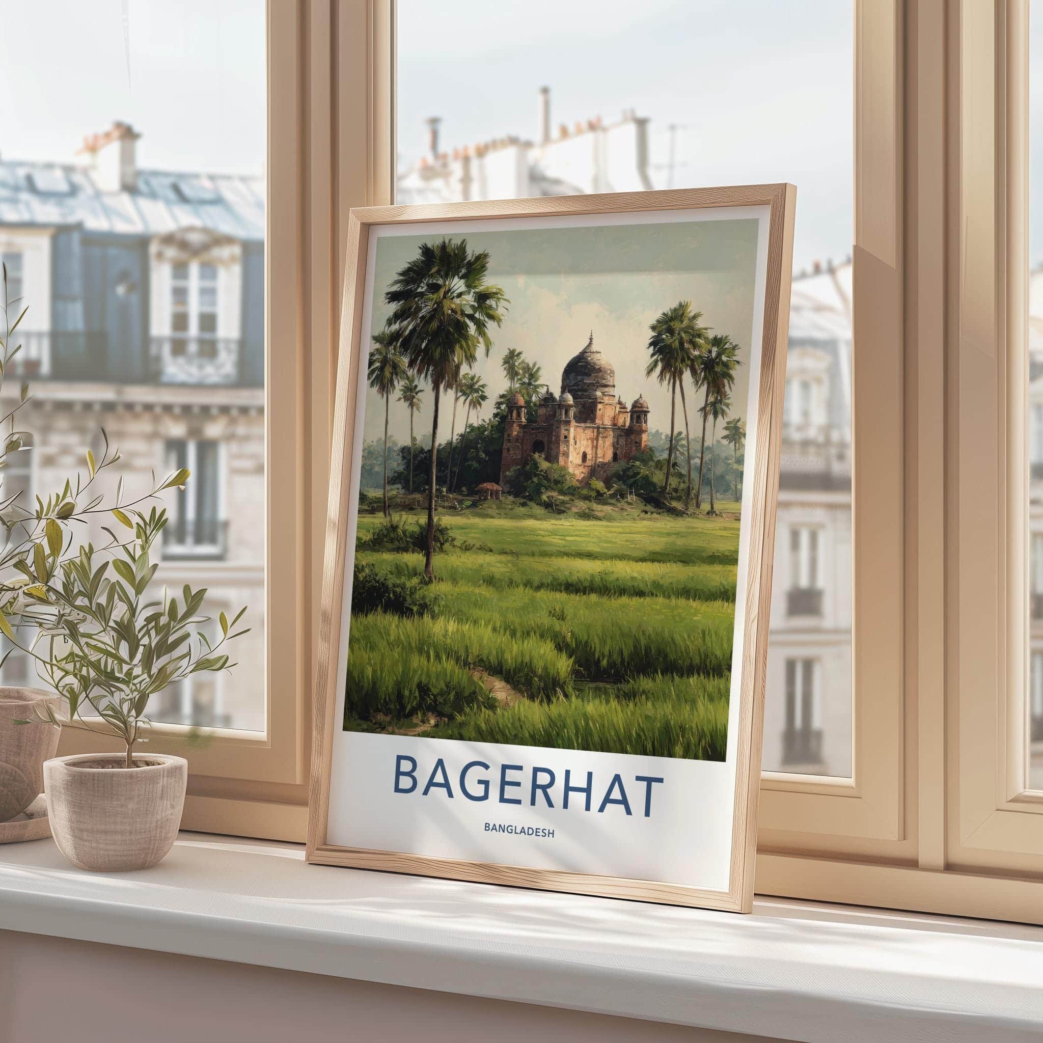 Bagerhat Poster - Bangladesh Travel Art - domed temple setting Home Decor