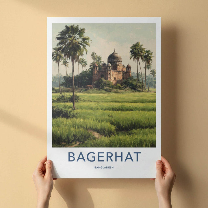 Bagerhat Poster - Bangladesh Travel Art - domed temple setting Home Decor