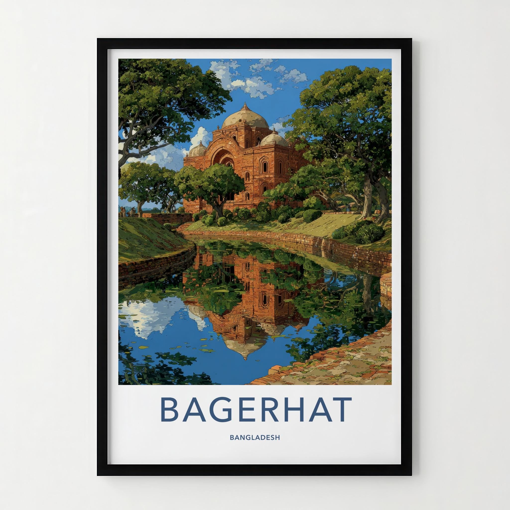 Bagerhat Poster - Bangladesh Travel Art - Historic dome reflection Room Decor