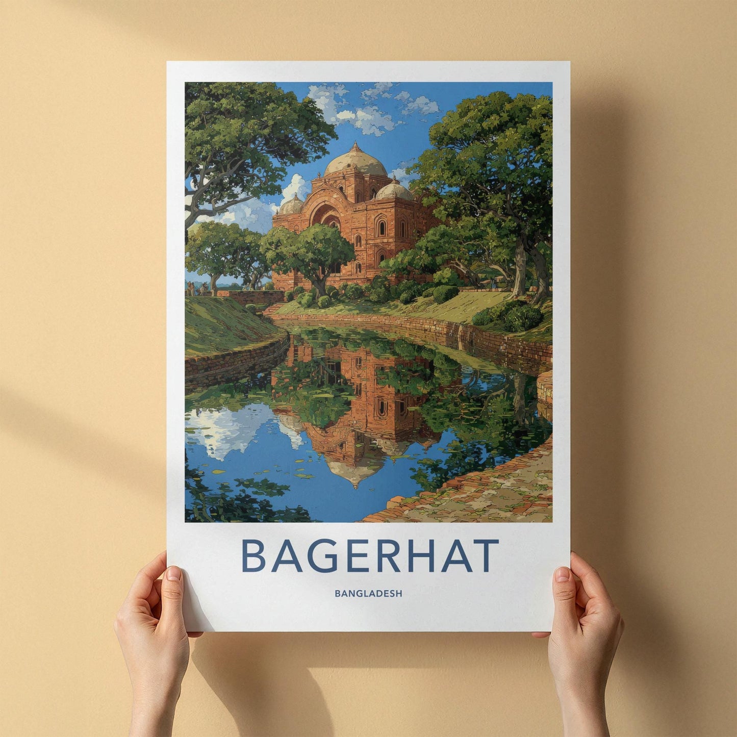Bagerhat Poster - Bangladesh Travel Art - Historic dome reflection Room Decor