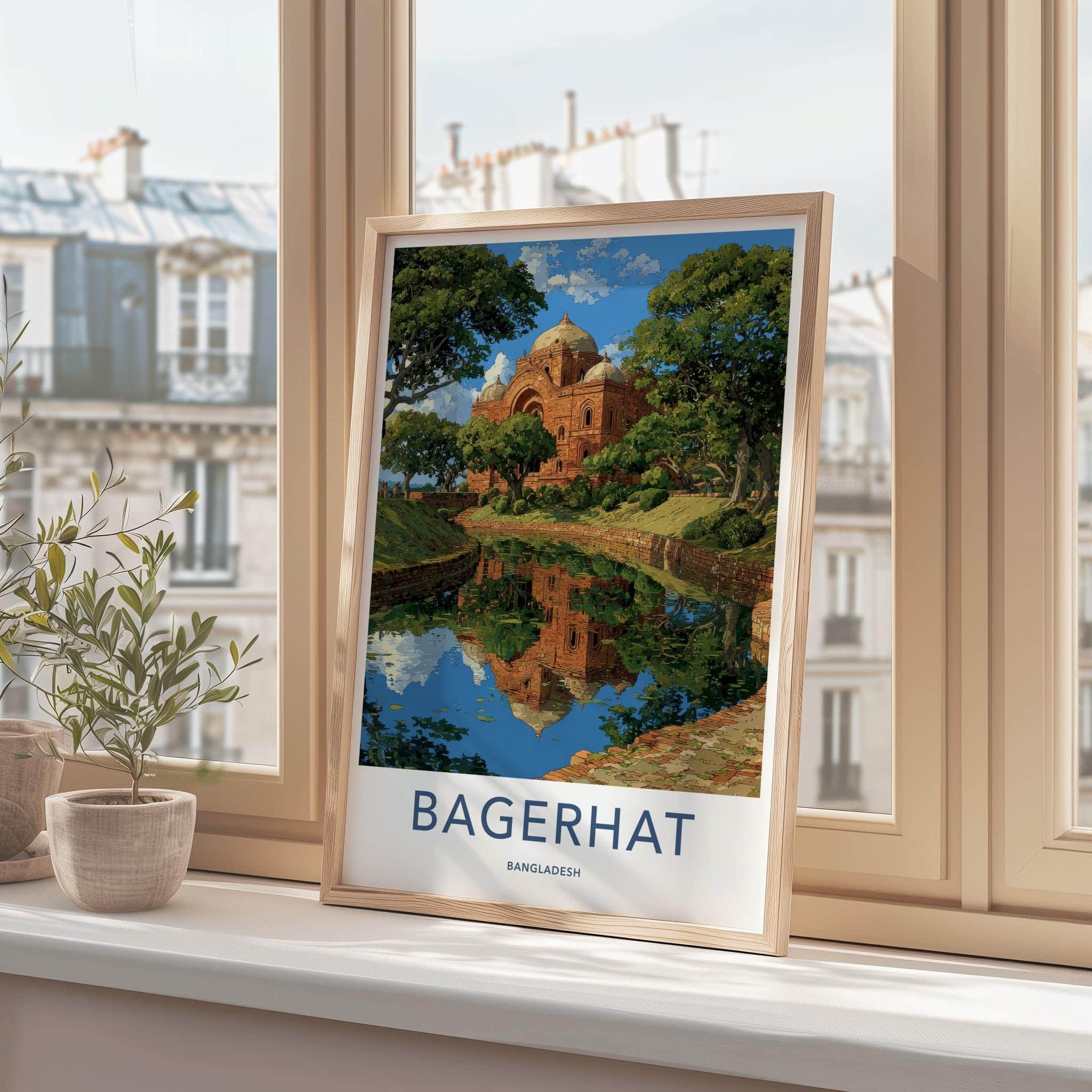 Bagerhat Poster - Bangladesh Travel Art - Historic dome reflection Room Decor