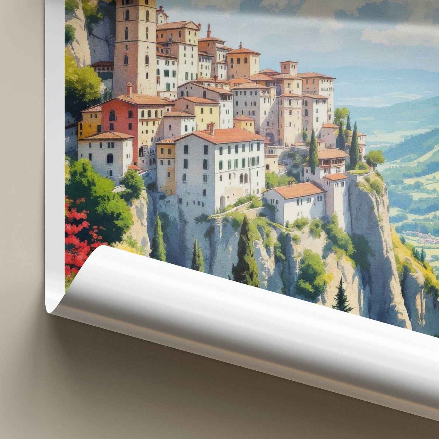 Bagnoregio Poster - Italy Travel Art - Cliffside Town View Home Decor