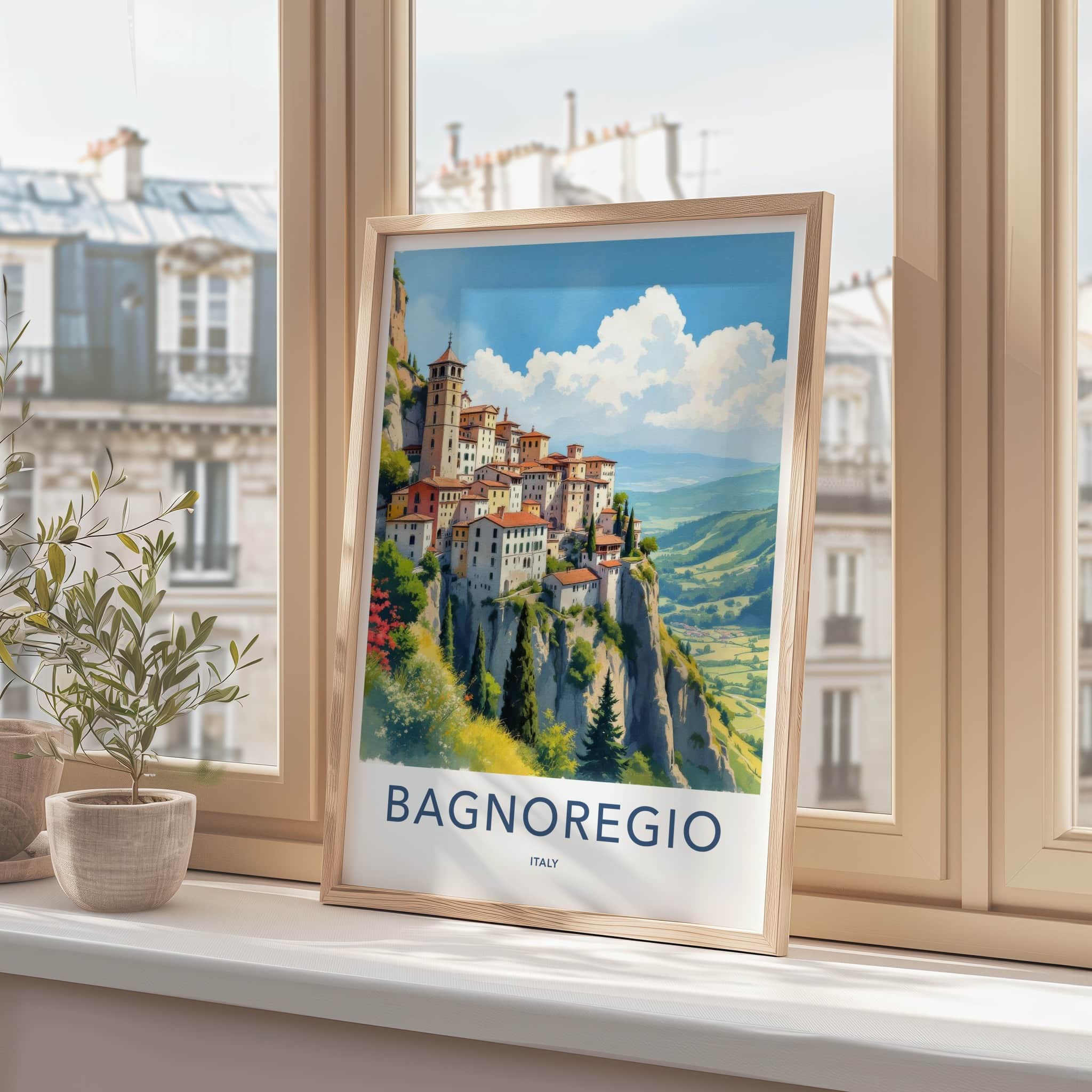 Bagnoregio Poster - Italy Travel Art - Cliffside Town View Home Decor