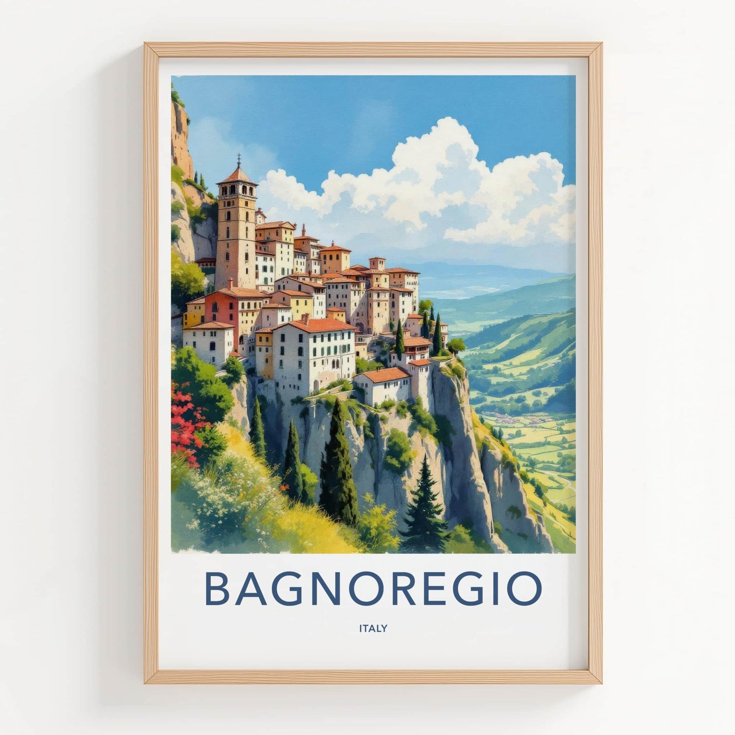 Bagnoregio Poster - Italy Travel Art - Cliffside Town View Home Decor