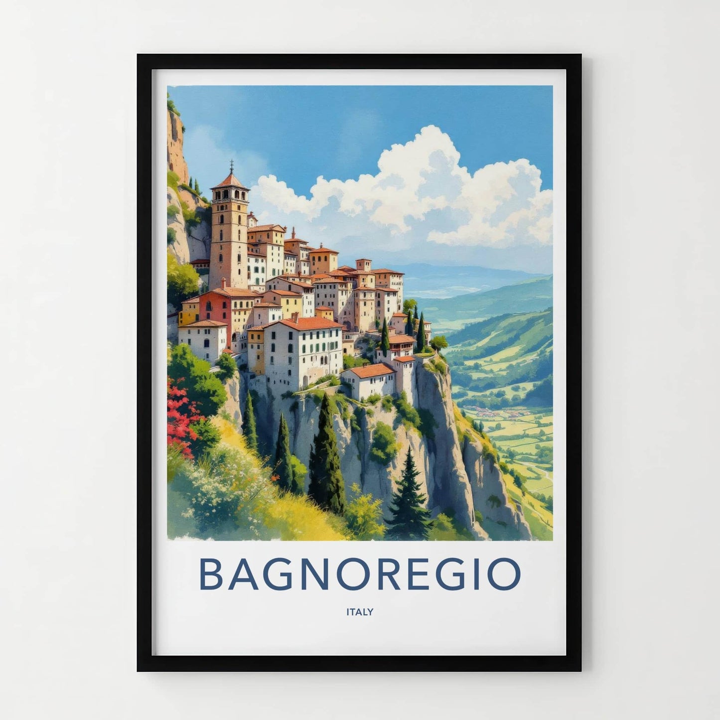 Bagnoregio Poster - Italy Travel Art - Cliffside Town View Home Decor