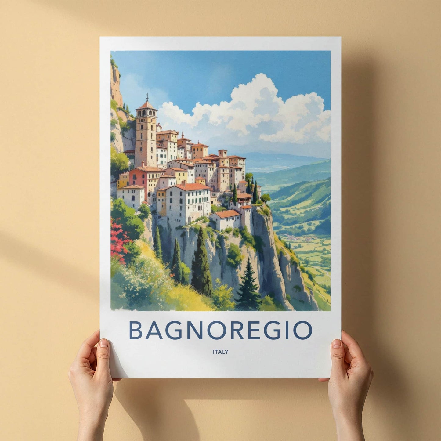Bagnoregio Poster - Italy Travel Art - Cliffside Town View Home Decor