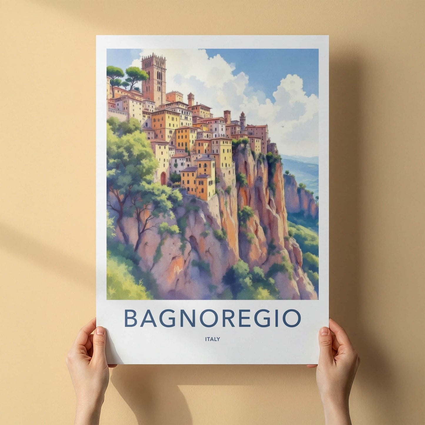 Bagnoregio Poster - Italy Travel Art - Village Perched Cliff Home Decor