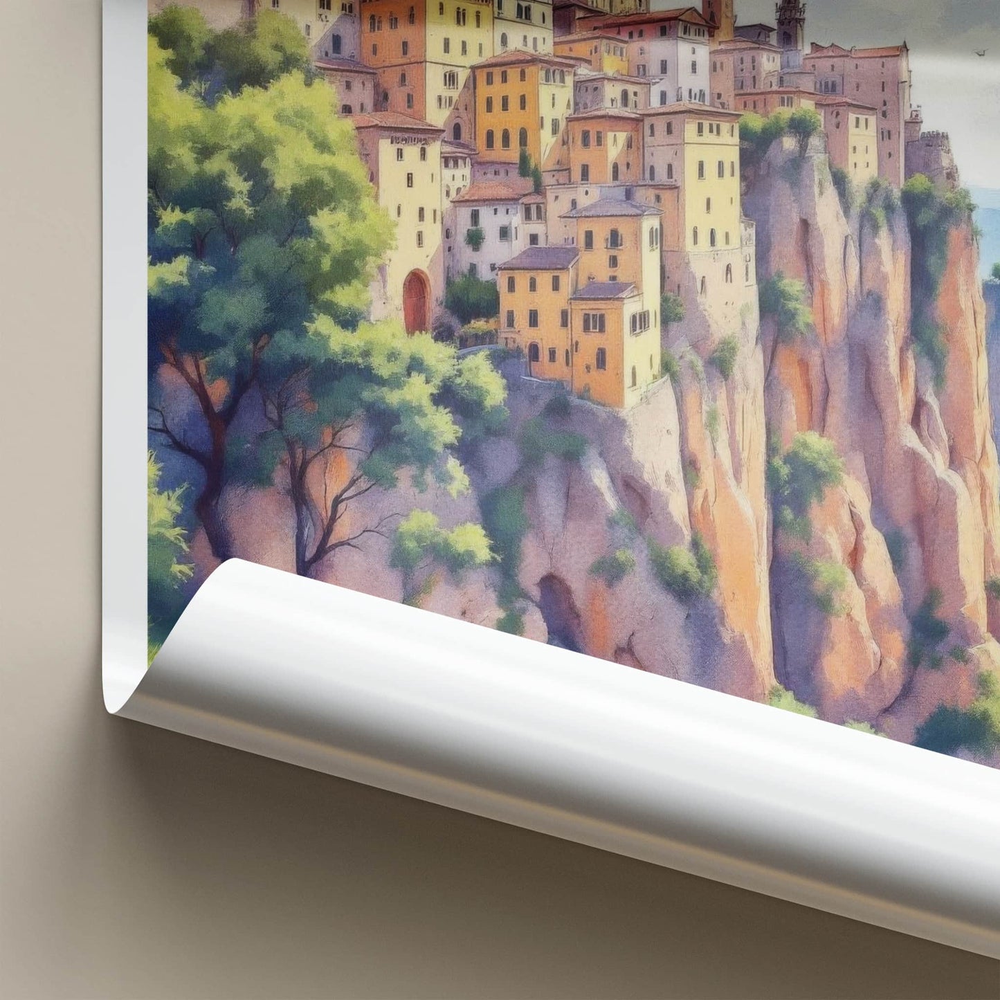 Bagnoregio Poster - Italy Travel Art - Village Perched Cliff Home Decor