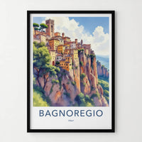 Bagnoregio Poster - Italy Travel Art - Village Perched Cliff Home Decor